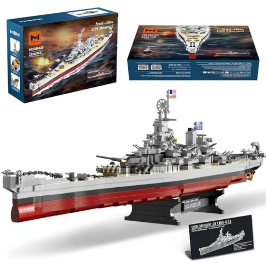 

M6320 Military Series WWII Battleship Building Kit 2228 Pieces USS Missouri Iowa-Class Warship Model Toy Gift for Adult Collect