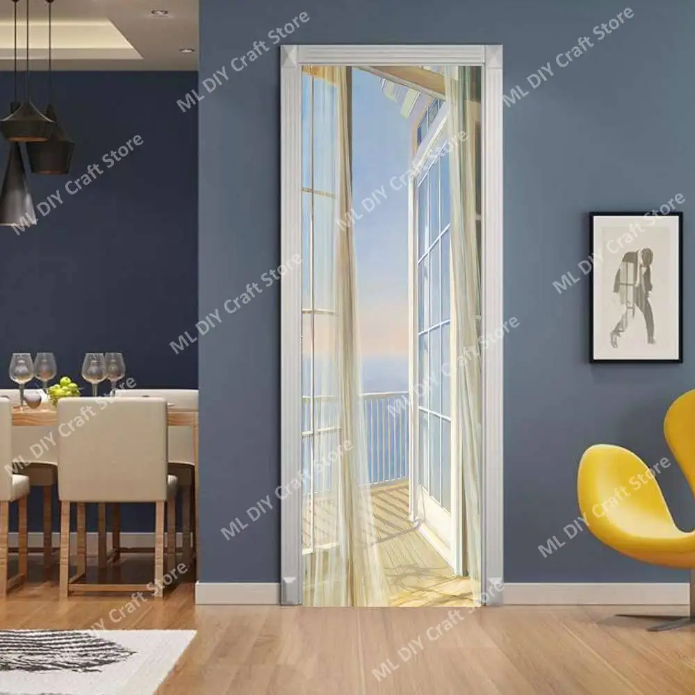 

French Window Scenery PVC Door Sticker Waterproof Moisture-proof Wallpaper Self Adhesive Paper Decoration Bedroomr Door Sticker