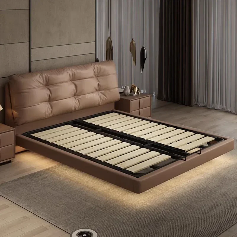 Organizador de Cama doble multifuncional, Cama moderna minimalista de madera maciza, Luz de lujo, Cama Abatible, muebles de dormitorio