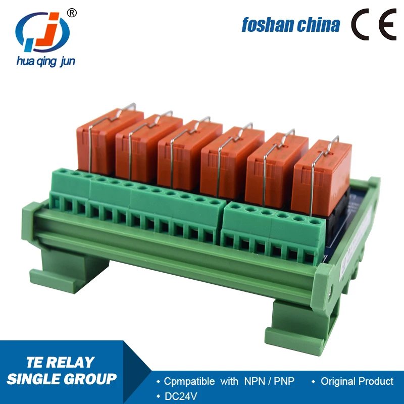 Huaqingjun 6-Channel SPDT 12A 250VAC 24V Compatible NPN PNP Taike Relay Module for PLC