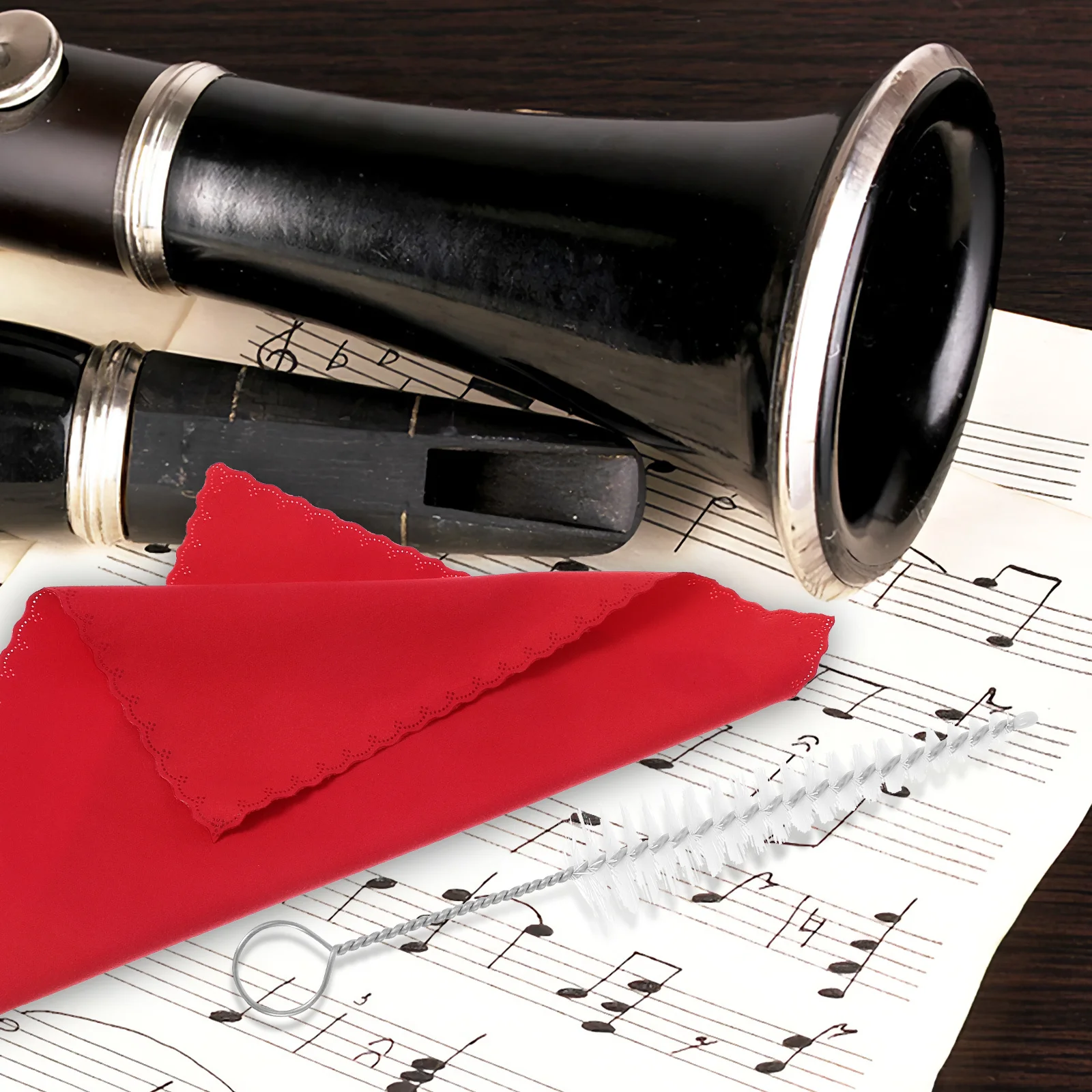 

5pcs Trumpet Cleaning Kit Copper Instrument Care Set Brushes Cleaning Cloths Gloves Lubricating Cream Wind Instruments Tools