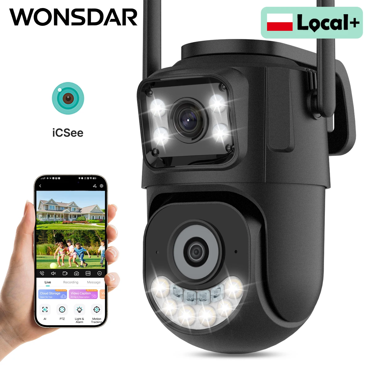 WONSDAR 2.4Ghz & 5Ghz Caméra IP WiFi mise à niveau Caméra de sécurité extérieure Suivi automatique Vision nocturne Surveillance vidéo CCTV iCsee