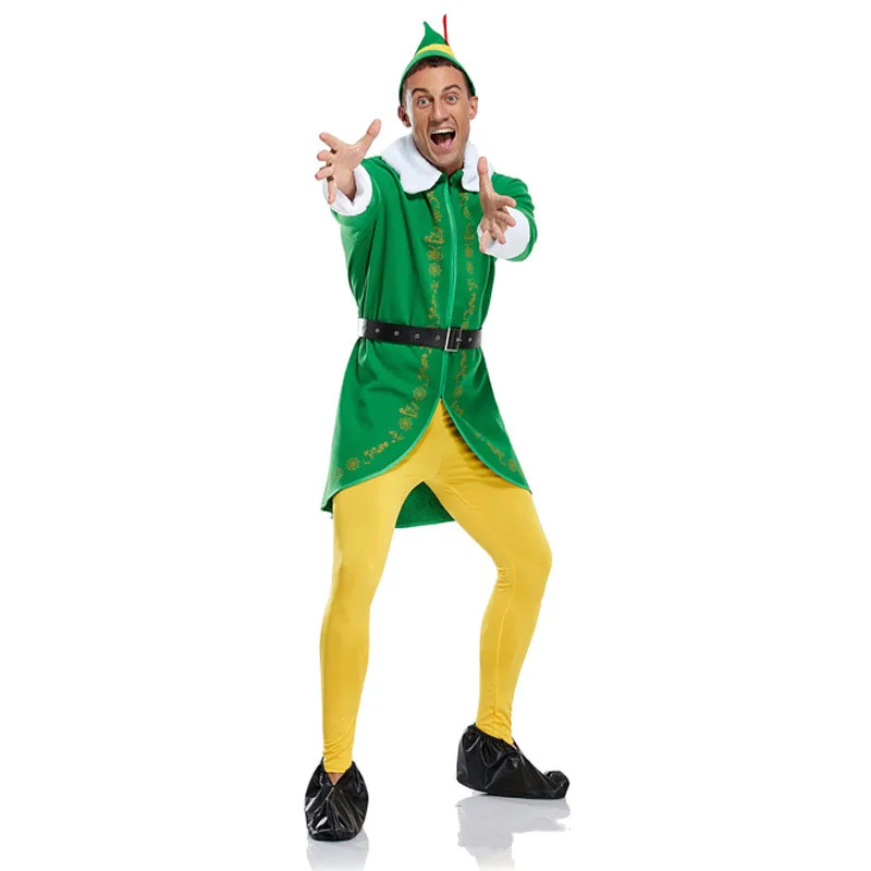 Christmas Buddy Elf Cosplay Costume Green Suit for Women Men Outfit Xmas Carnival Party Fancy Dress New Year Adult Kids Costume