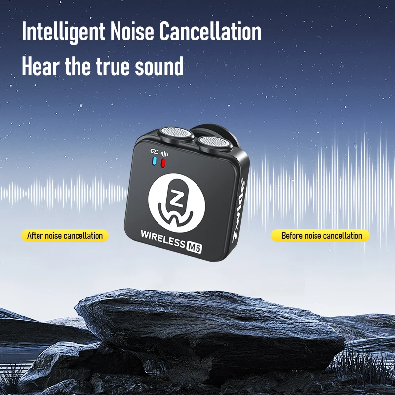 Zwide M5 ميكروفون لاسلكي صغير مربع للبث المباشر عبر الهاتف المحمول، ومقابلات تسجيل فيديو خارجية ذات مستوى احترافي، والضوضاء
