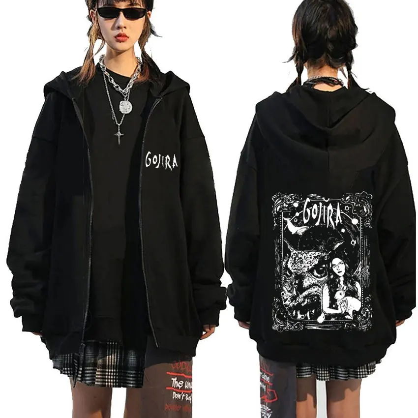 

French Metal Rock Band Gojira Graphic Zipper Hoodie From Mars To Sirius Hoodies Men Women Casual Oversized Zip Up Jacket Coat