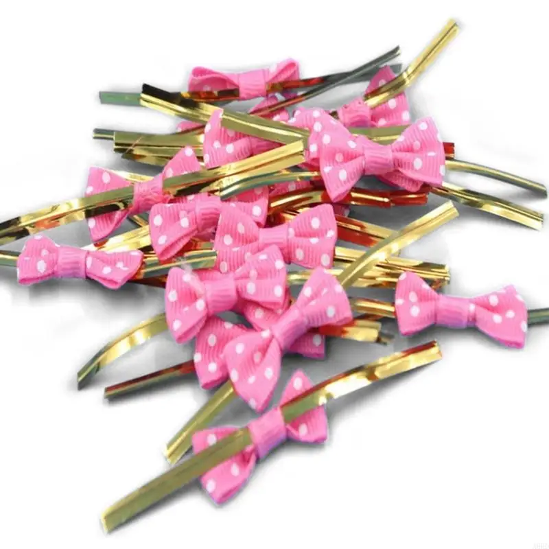 A6HD Bow Tie Wrapped Golden Wire 100pcs ملزمة Lollipop Candy Packaging Bags Fortener for Festival Wedding Party Dame Dame
