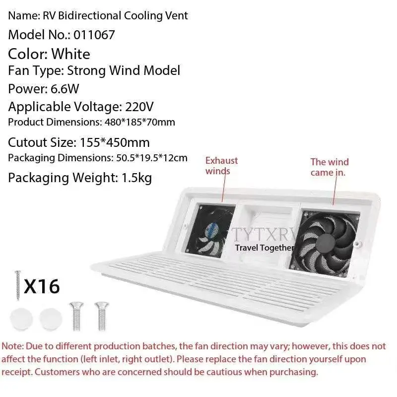 TYTXRV 220V White RV Accessories-Exterior Sidewall Vent Fan Rectangle Shape Caravan Camper Motorhome Exhaust Fan