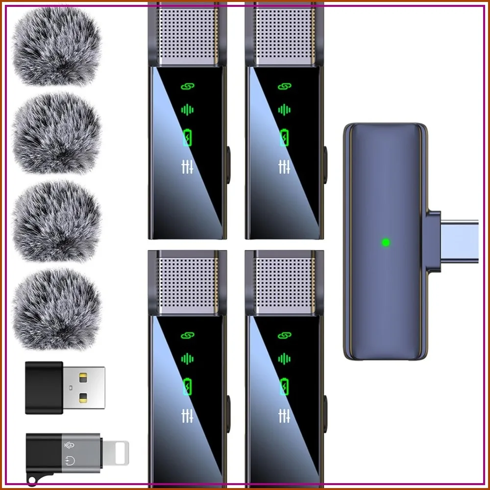Wireless Lavalier Microphone for iPhone Android with USB C/Lightning, 48KHz 24Bit, Noise Cancelling for Video Recording