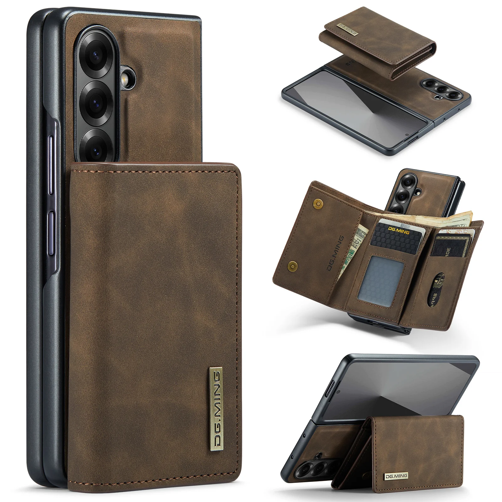 

DG.MING Luxury 2 in 1 Detachable Magnetic Card Bag Leather Case for Galaxy Z Fold 7 Slim Wallet Case Folding Cover Funda