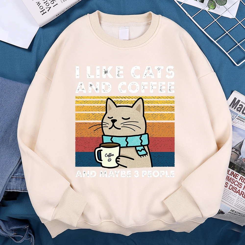 I Like Cats And Coffee Cute Print Hoody Men Women Fitness New Clothing Hip Hop Loose Hoody Fashion Oversize Sweatshirt Couple