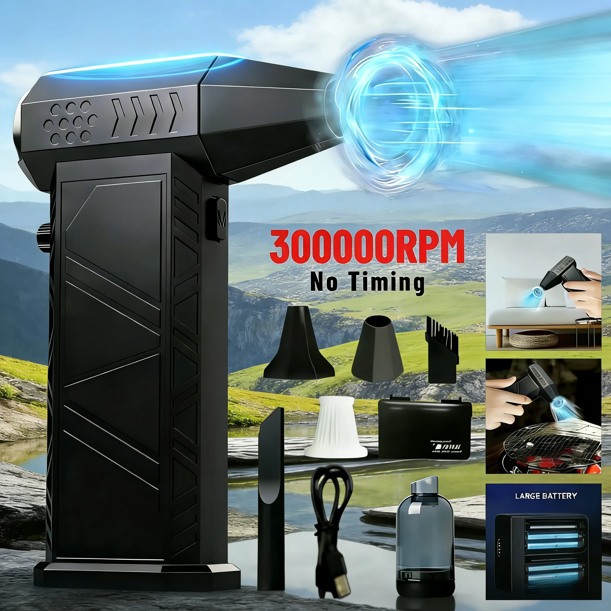 

X9 Portable Camping Fan | 300000RPM 150W 53m/s Typhoon Wind 6000mAh Type‑C Rechargeable