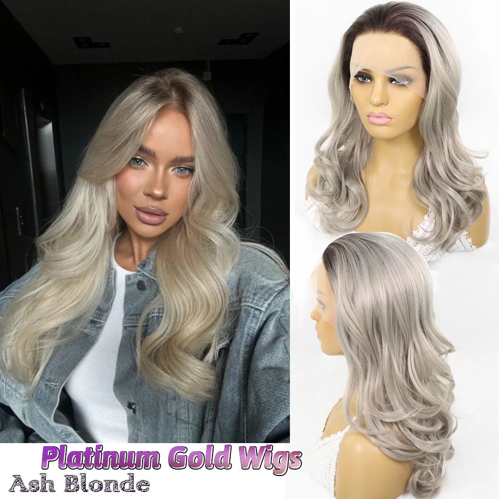 

Платиновые золотые парики T # Серебристо-серый парик с 13x4 кружевной передней частью, синтетическое волокно, 18 дюймов, предварительно проработанный, для женщин, омбре-парик