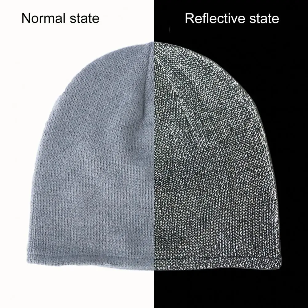 

Night Walker Reflective Beanie Reflective Knitted Hat for Night Jogging Cycling Windproof Dome Cap for Runners Hop for Cyclists