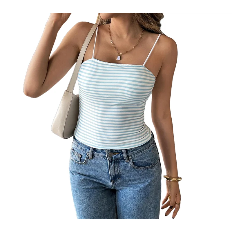 Женские укороченные топы без рукавов в полоску на тонких бретельках Y2K с открытой спиной, облегающие эстетические топы на выход для девочек