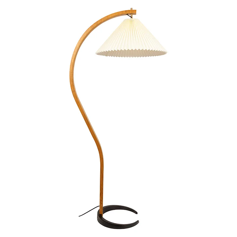 

Solid wood S-shaped living room floor lamp, retro Vintage Nordic French pleated bedroom ins net red light