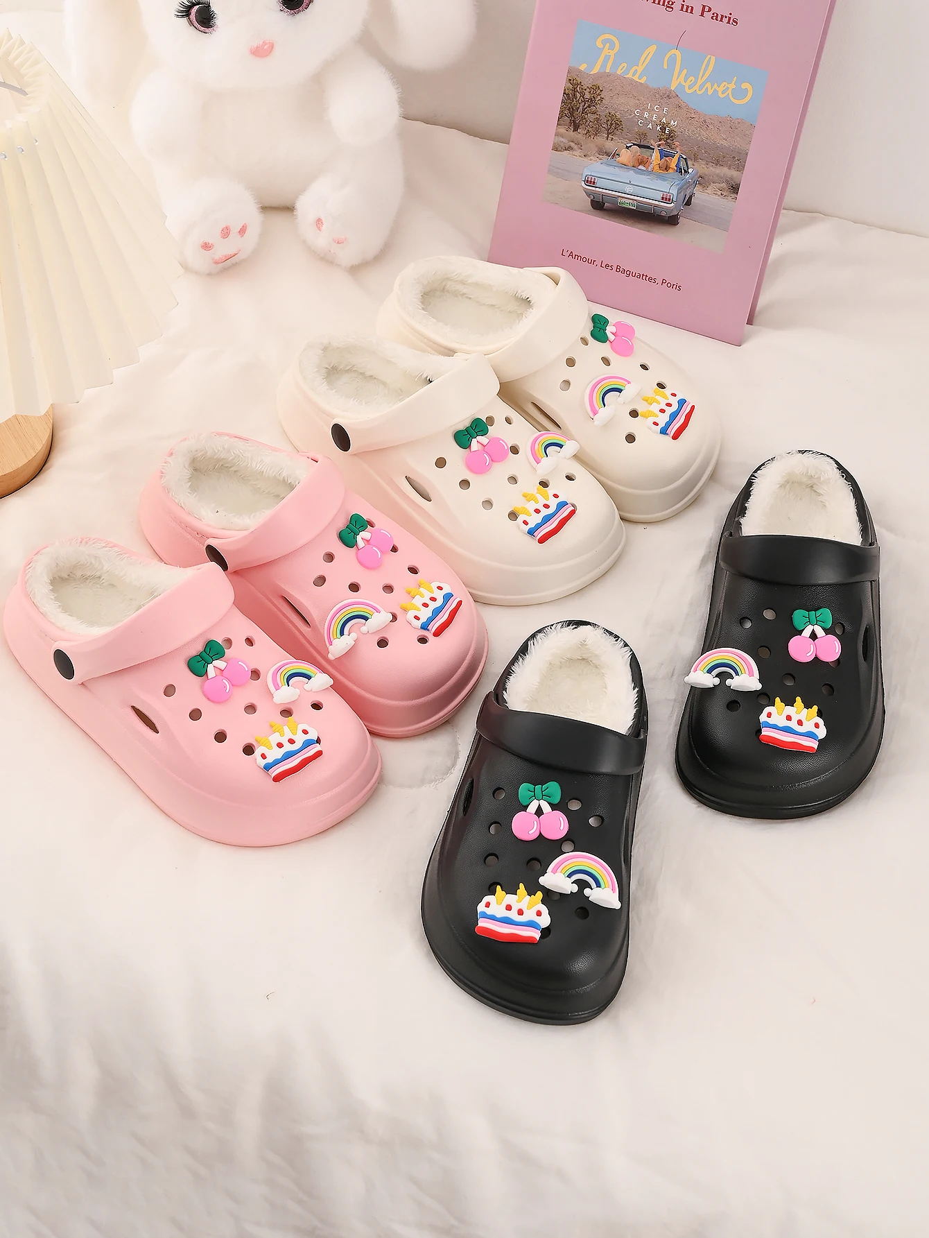 

Children's Winter Slipper Rainbow, Cake, Cherry Decorated Indoors Outdoors Anti-slip Warm Cotton Slipper Girl's Padded Slipper