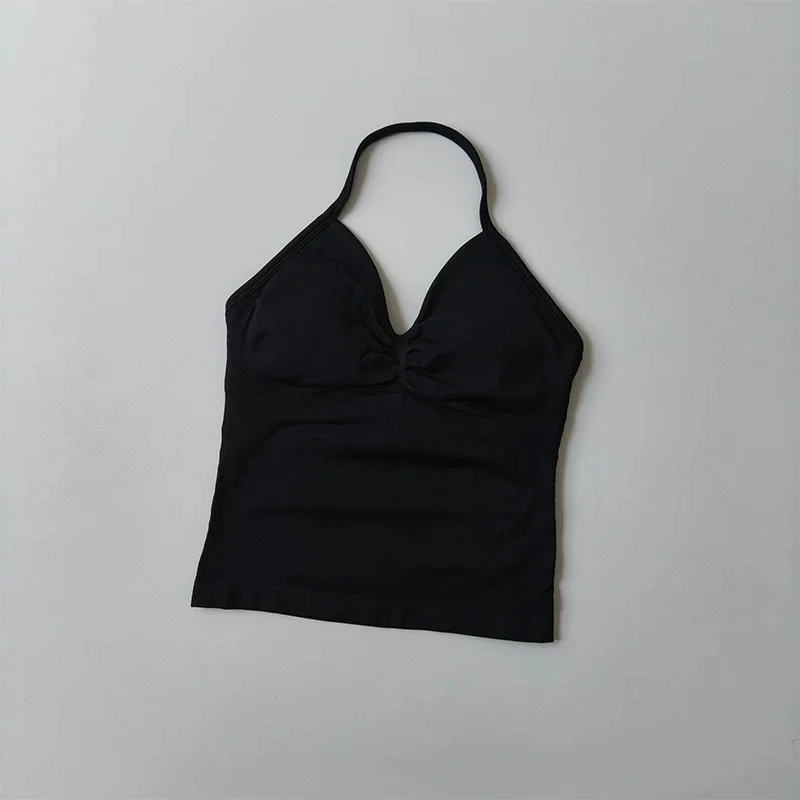 Sport-BH mit Neckholder, Schnürung und offenem Rücken, Push-up-Effekt, hohe Stützwirkung, langes Yoga-Top für das Training im Fitnessstudio. – Detail 15