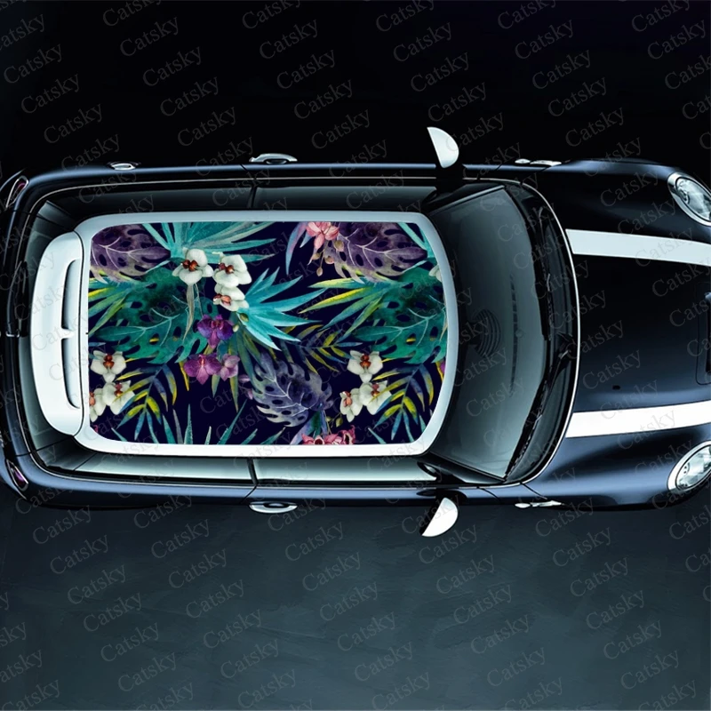 Jungle Leaves Car Roof Sticker Wrap Racing SUV Auto Accessories Packaging Painted PVC Car Hood Graphic Decal Decoration