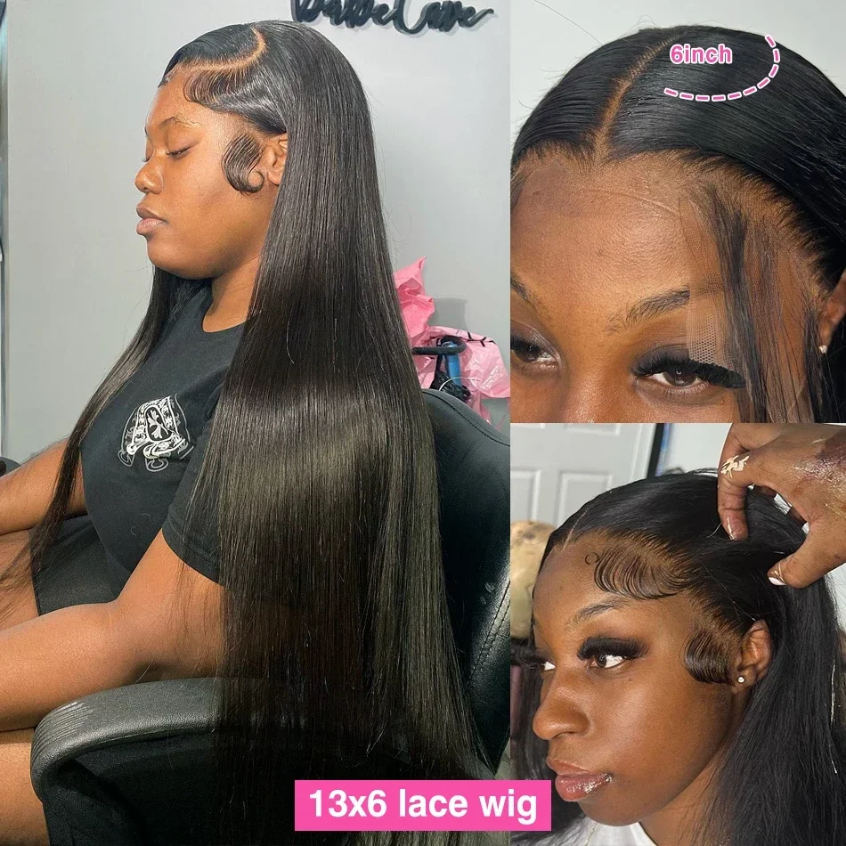 13x6 HD Lace Transparent Straight Frontal Wig Pre Plucked Brazilian 40 Inch Bone Straight Lace Front Human Hair Wigs For Women image 2