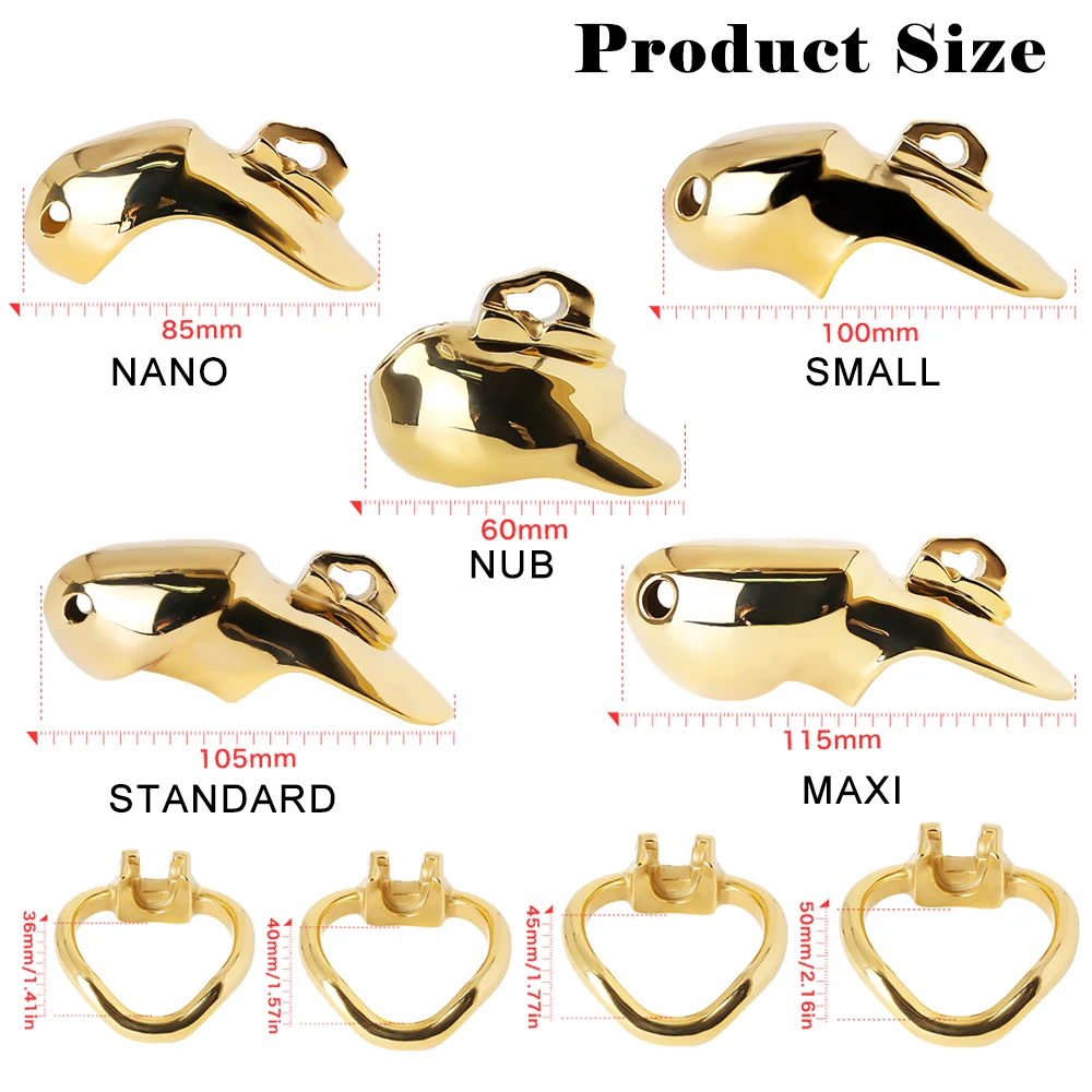 2023 New Chastity Cage 5 Sizes Gold Stainless Steel Male Chastity Device Metal Penis Cage Cock Ring With Lock Sex Toys For Men