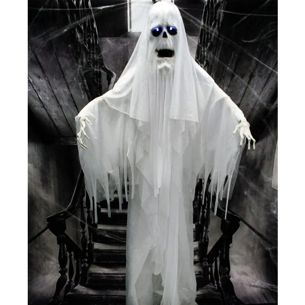 Life-Size Scary Talking Ghost Halloween Animatronic with Touch Activated Lights and Sound, Battery Outdoor Halloween Decorations