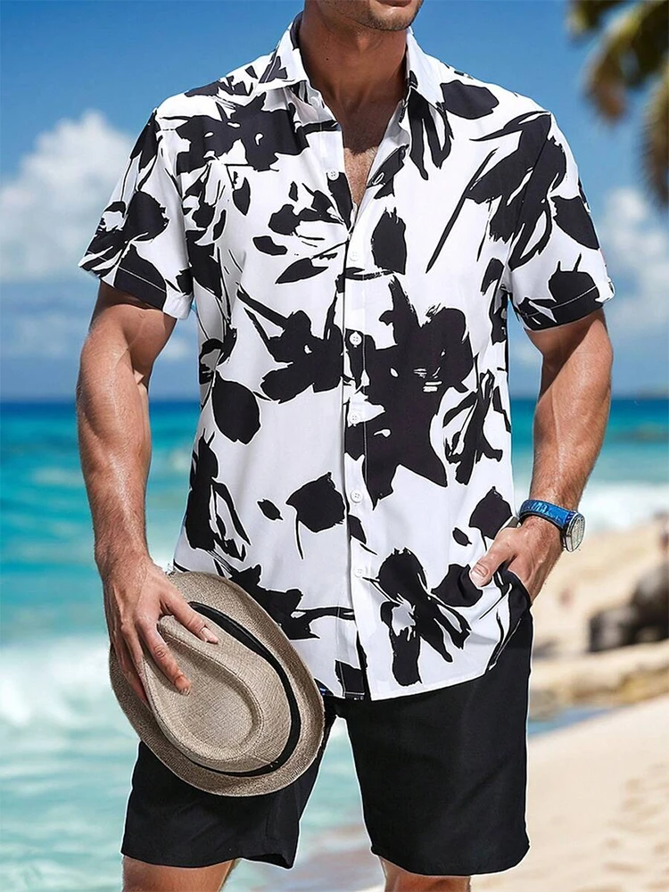 Hawaiian Men\'s Casual Shirt And Beach Shorts Set Summer Everyday Fashion Men\'s Short-sleeved Shirt Outdoor Beach Men\'s Shorts