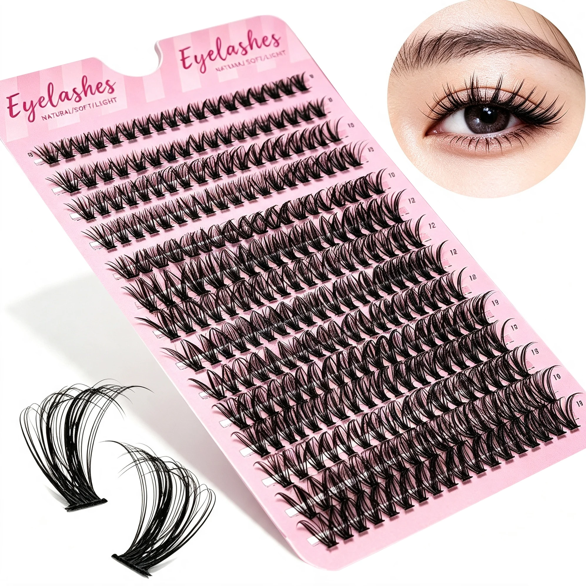 Natural Thick 40D Individual Lashes 3D Strip Fake Eyelash 14 Rows 280 Clusters 8-16mm Mix Cluster Lashes Extension