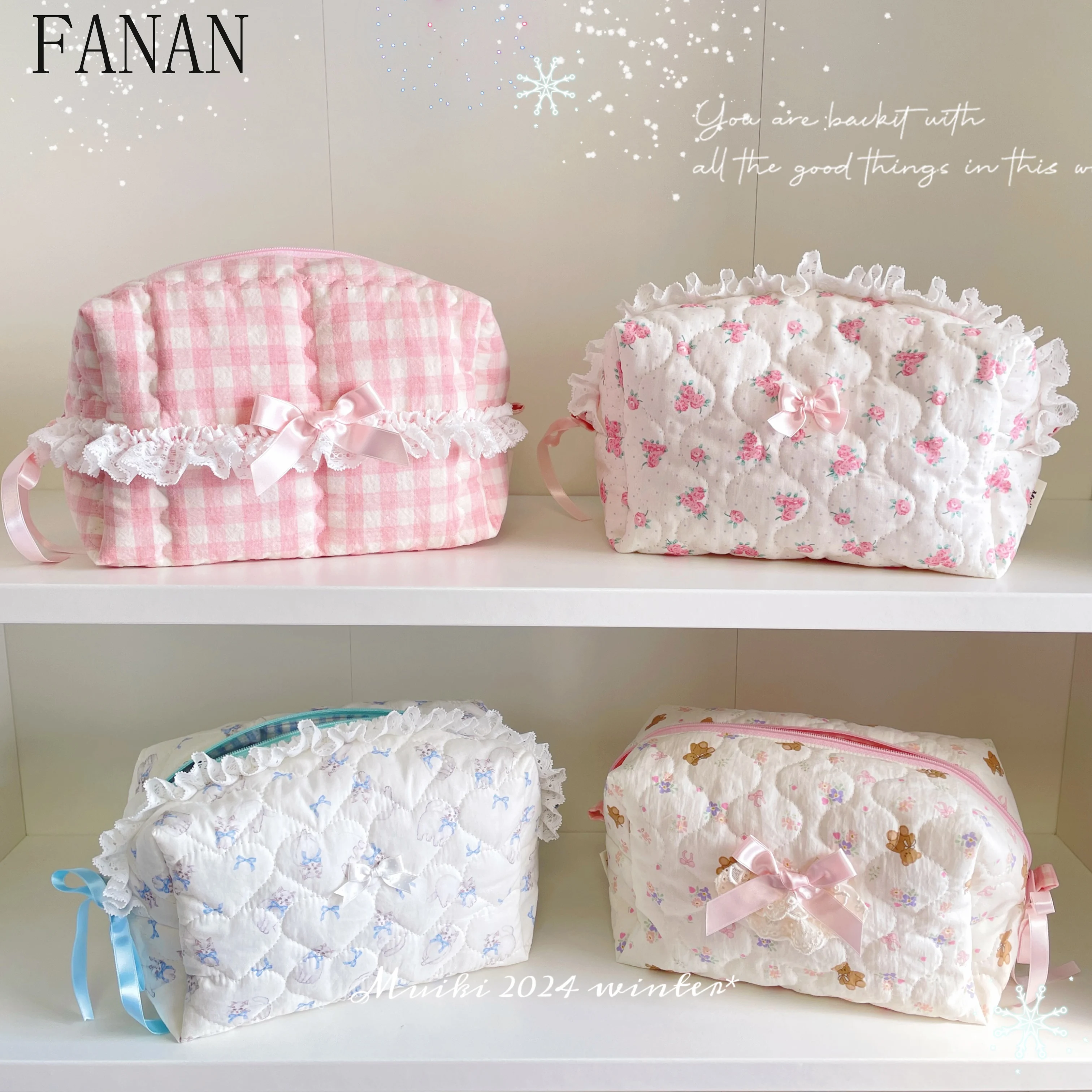 

Korean Style Bow Cute Sweet Quilted Zipper Makeup Bag Casual Summer 2025 New Storage Make Up Cosmetic Bags for Women