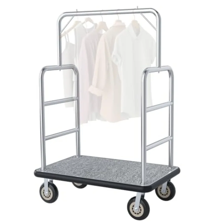 

42 * 26IN Hotel Luggage Cart with Top Frame and Hook, 1300 LBS Load Capacity, Platform Truck with Front Frame and 7-inch Rubber