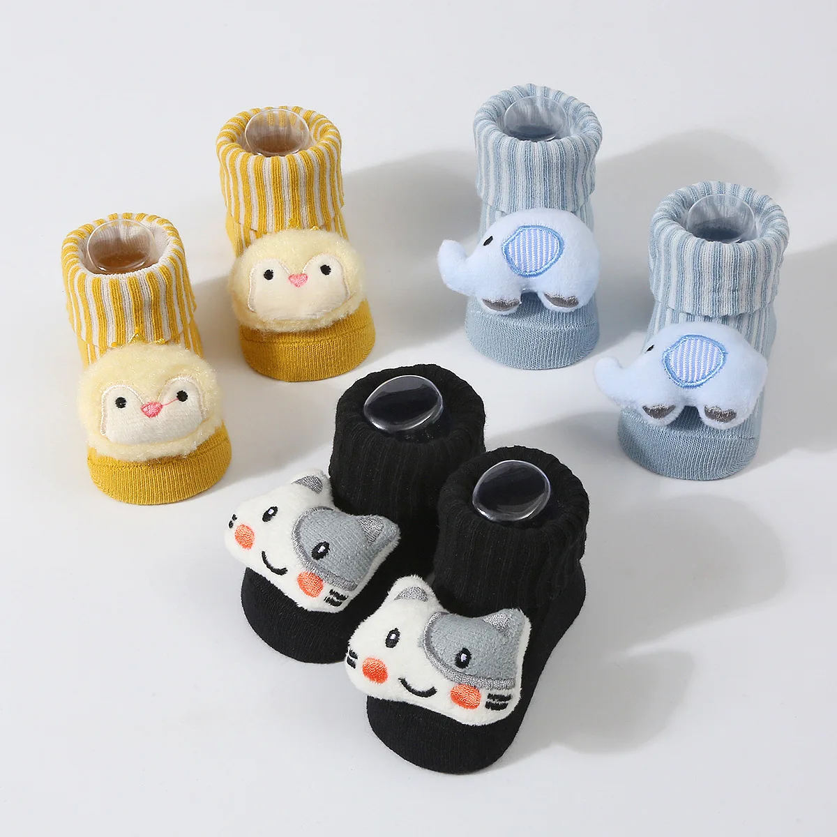 Nette Neugeborene 3D Cartoon Puppe Socken Frühjahr Neue Baby Weiche Prewalker Gestrickte Socke Für Mädchen Jungen Infant Stricken Haarband Socken