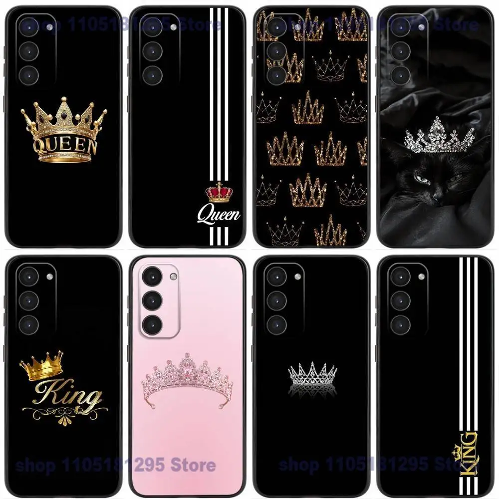 

King Queen Couple Silicone Phone Case For Samsung Galaxy A32,21s,22,31,52,53,72,73,Note20,8,9,10 Soft Silicone Black Cover