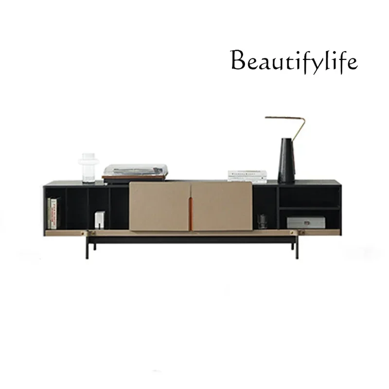 

Italian minimalist modern minimalist light luxury walnut coffee table TV combination floor high TV table side cabinet