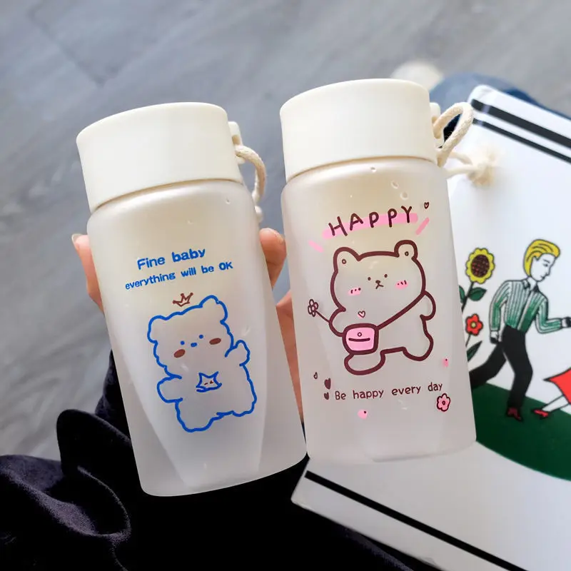 Cute Bear Frosted Water Bottle Kawaii   for Student Kids Portable s BPA Free Leak-Proof Drinking bottle water