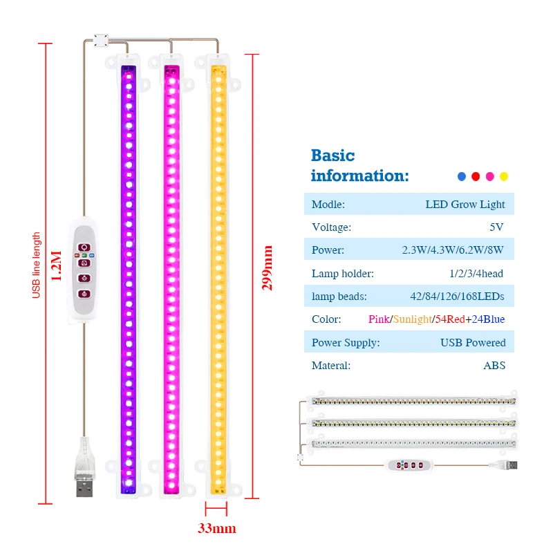 Full Spectrum Grow Light LED Growing Lamps Plant Light 30cm 5V USB Phytolamp for Plant Flower Seedlings Cultivation