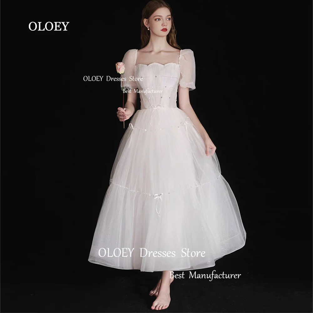 

OLOEY 2024 Exquisite Wedding Dresses Beading Crysatl Bows Square Collar Photoshoot Bridal Gowns Corset Back Ankle-Length