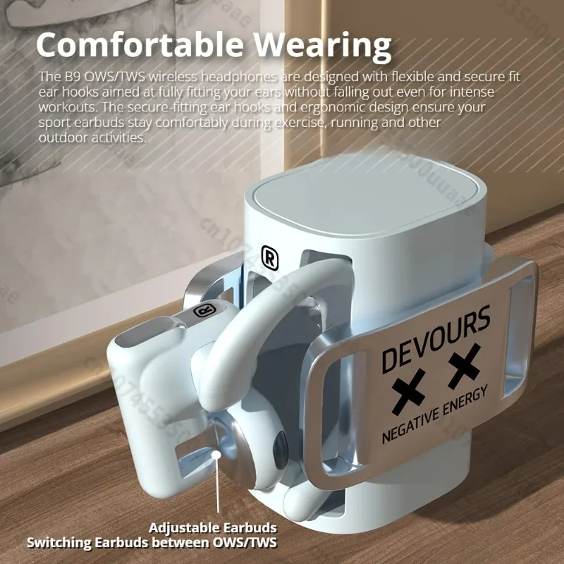 Zombiescat B9 OWS TWS سماعات لاسلكية بلوتوث 5.4 سماعات أذن مع ميكروفون ستيريو HD دعوة سماعة مفتوحة الأذن/في الأذن مزدوجة وظيفية