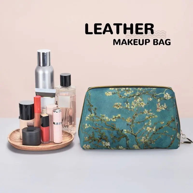 Vincent Van Gogh Almond Blossom Large Travel Makeup Bag Leather Cosmetic Bags Storage Bag for Women Waterproof Toiletry Pouch - view 6
