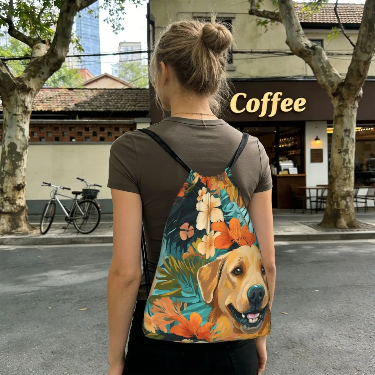 Golden Labrador Retriever Dog Tropical Backpacks Multi-function Drawstring Bags Sports Bag Book Bags for Travel School