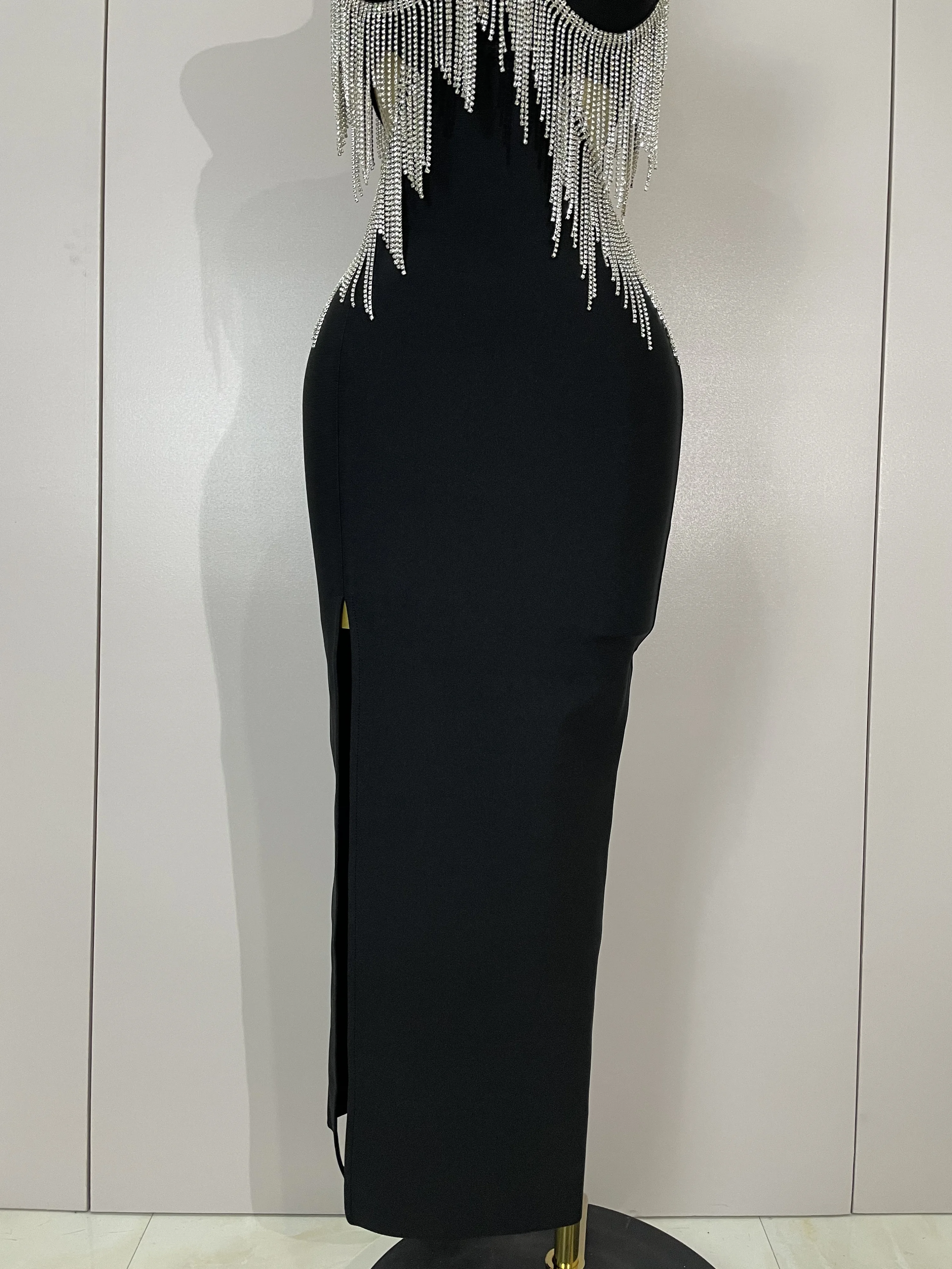 الأسهم التسلق سلسلة مثير حزام أكمام Bodycon فستان طويل ضمادة النساء احتفال مساء حفلة عالية الجودة عيد ميلاد الزي