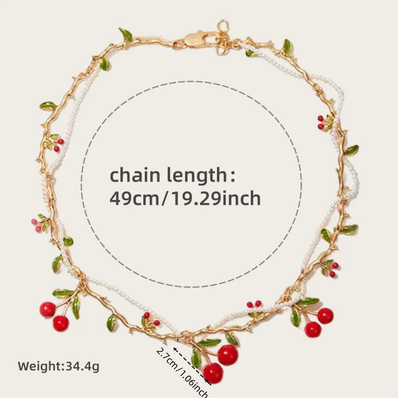 

LESHORE Cherry Pearl Gold-plated Necklace Zinc Alloy Material Playful Sweet and Youthful Charm necklace