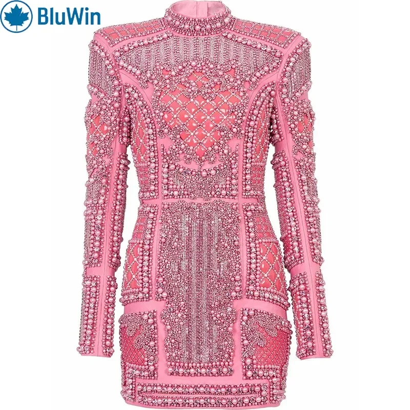 

BluWin Dazzling Pink Beaded Dress – Intricate Detail and Structured Fit for a Glamorous, Statement Look