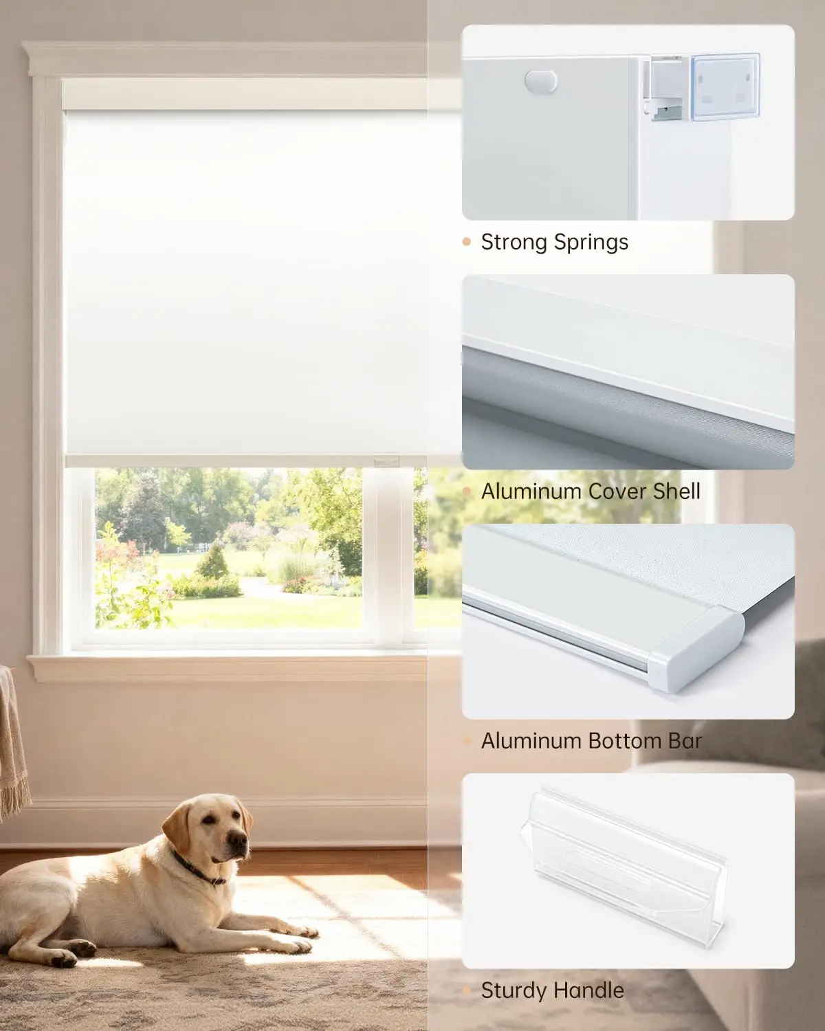 2026 Square Cover New Design No Drilling Aluminum Metal Frame Spring Control No Rope Pulling Roller Blinds For Windows view 2