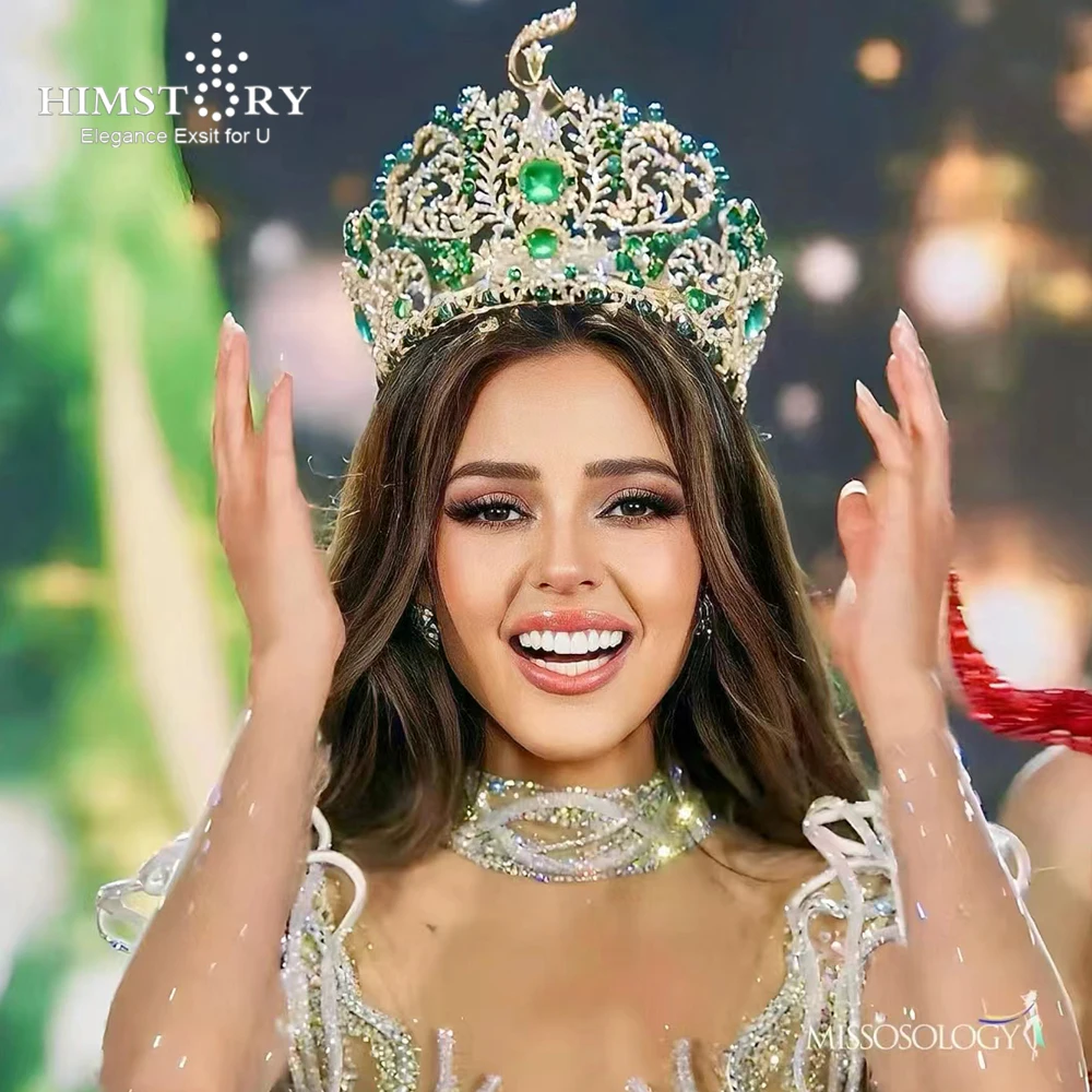 HIMSTORY New Miss Grand International 2023 Crown Round Wedding Pageant Rhinestone Crystal Tiaras Crown for Pageant