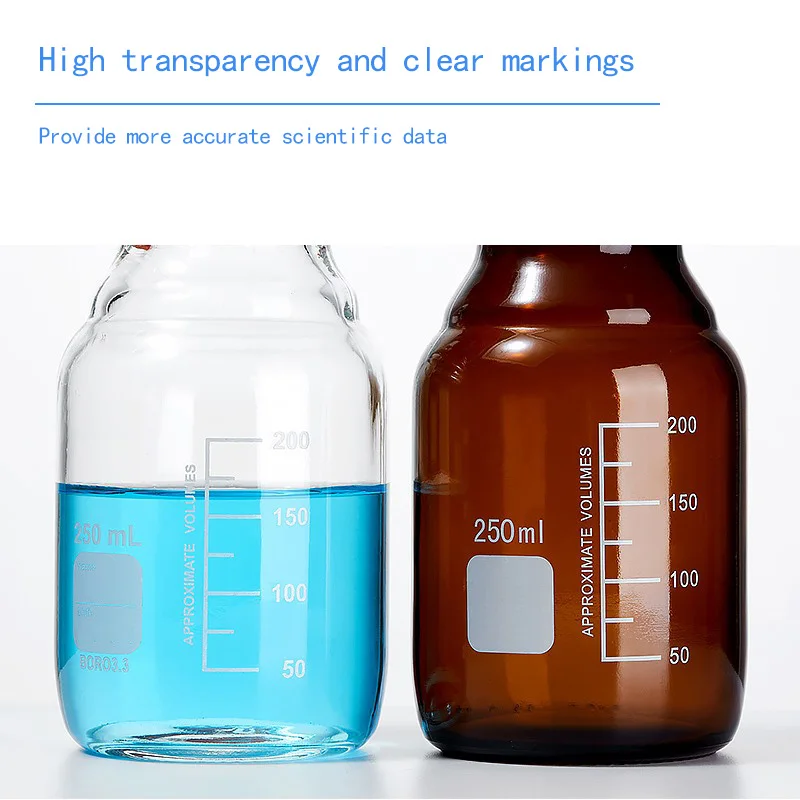 

250ml Borosilicate Glass Reagent Brown Bottle Blue Screw Cap Boro Glass Labware, Leak-Proof & Autoclavable for lab/Pharma JVLAB