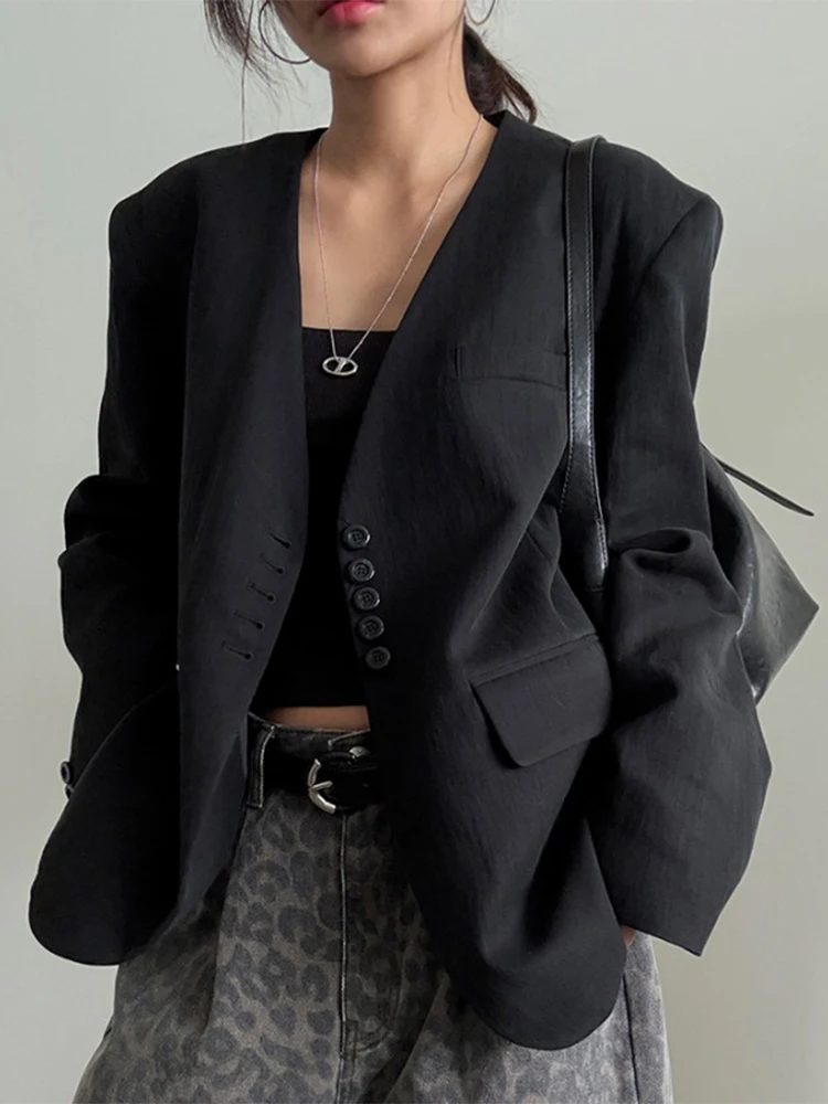 

Chic Autumn New Sle Single-Button Loose Long-Sve Women's Suit Jaet Versatile Classic Color Blo Design Casual Outerwear