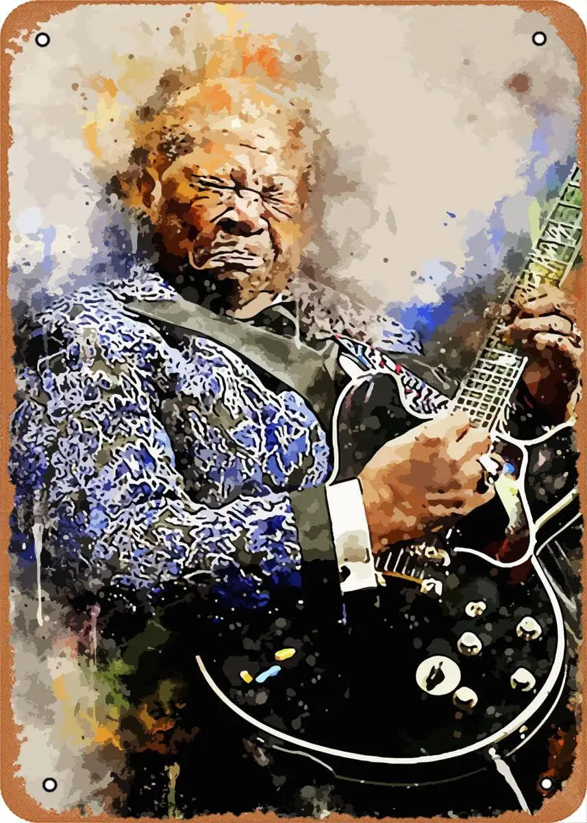 Watercolors BB king Super best Metal Tin Sign Poster Vintage Art Wall Decor 12 x 8 inch