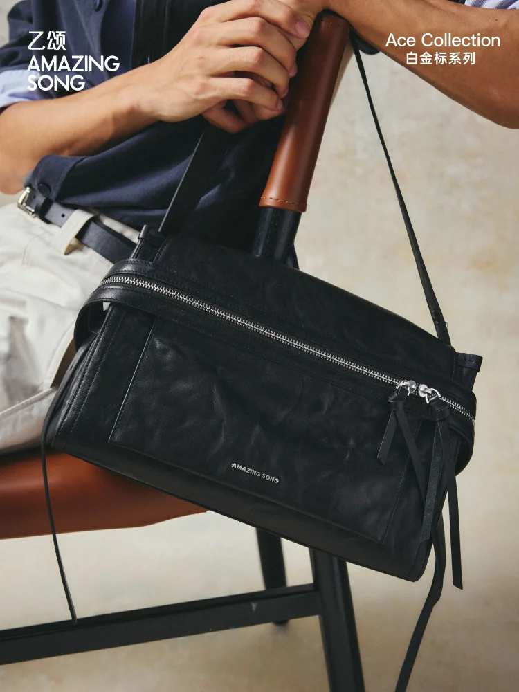 Amazing Song Cheese Roll Briefcase Large Bag Ace Collection 2025 New Water-dyed Vegetable-tanned Top-Grain Cowhide
