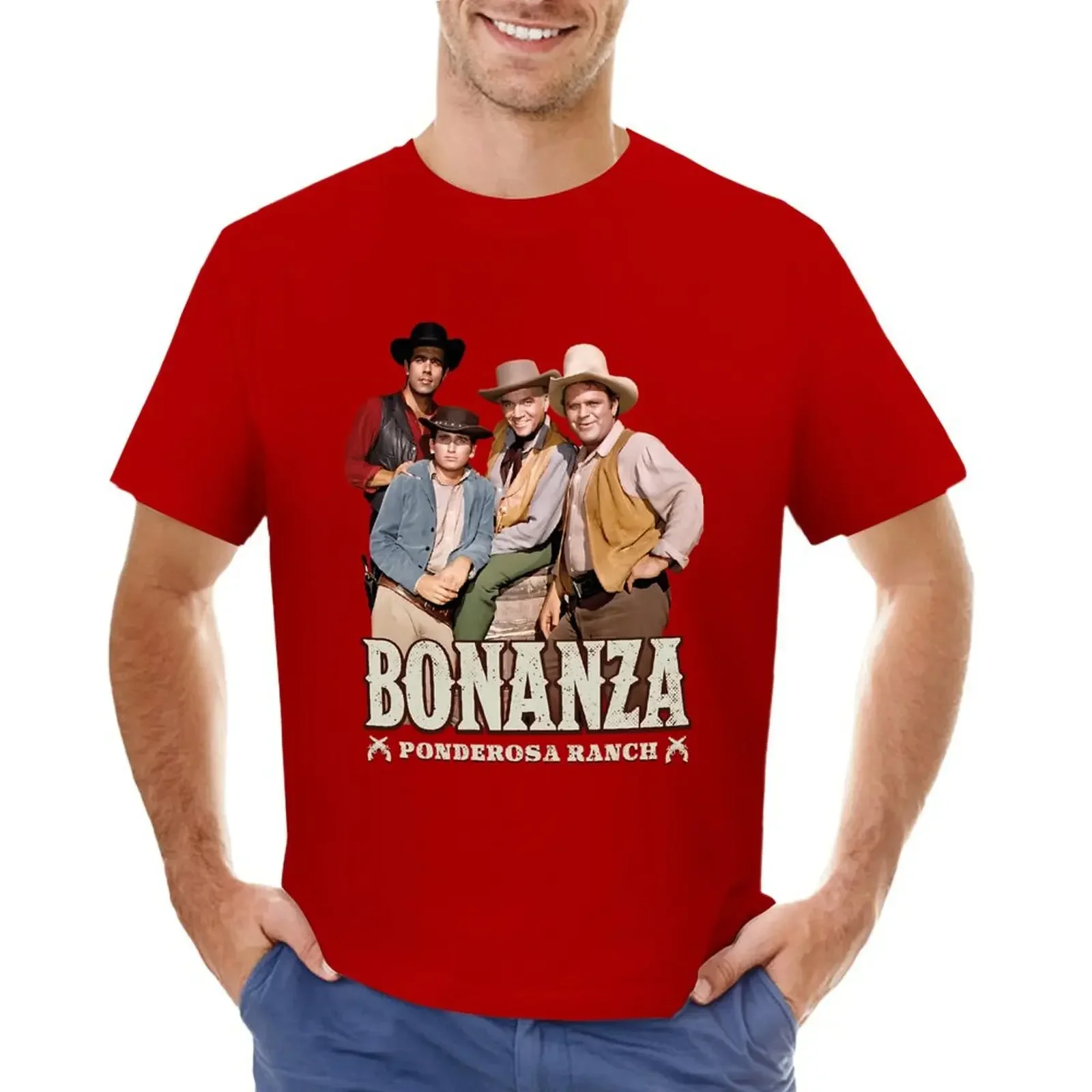 BONANZA /PONDEROSA RANCH T-shirt graphic tees sports fans animal prinfor boys black for men Short Sleeve printing Cartoon Casual