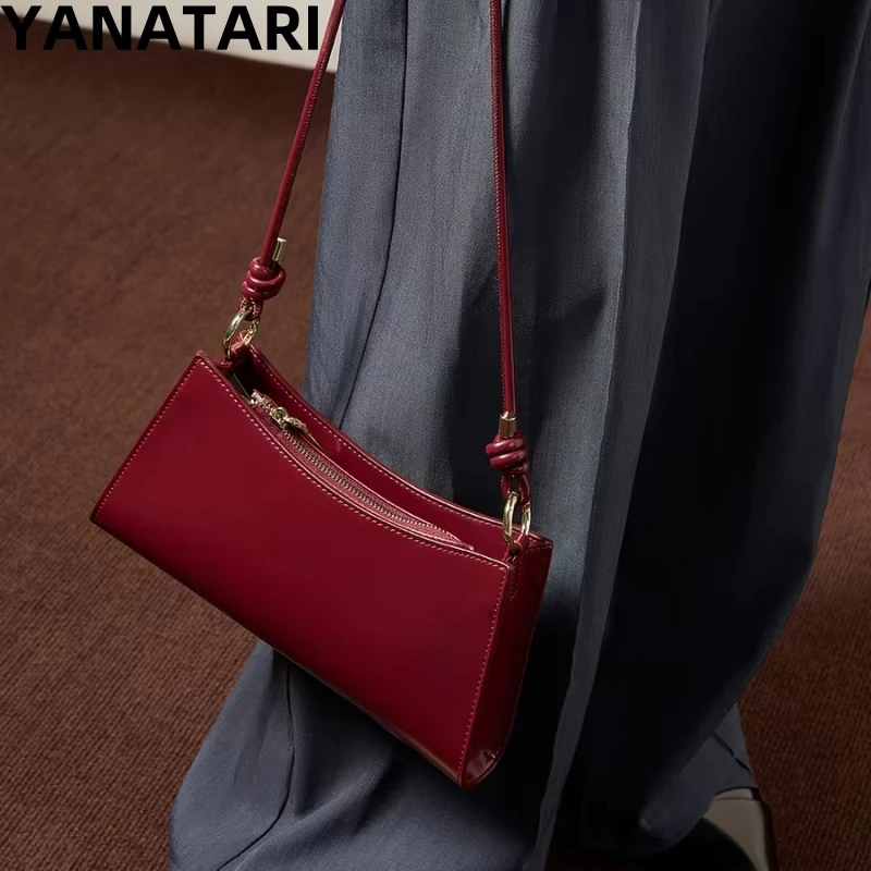 YANATARI underarm cowhide Genuine leather handbags women vintage red shoulder bag female korean luxury bag high quality 2024