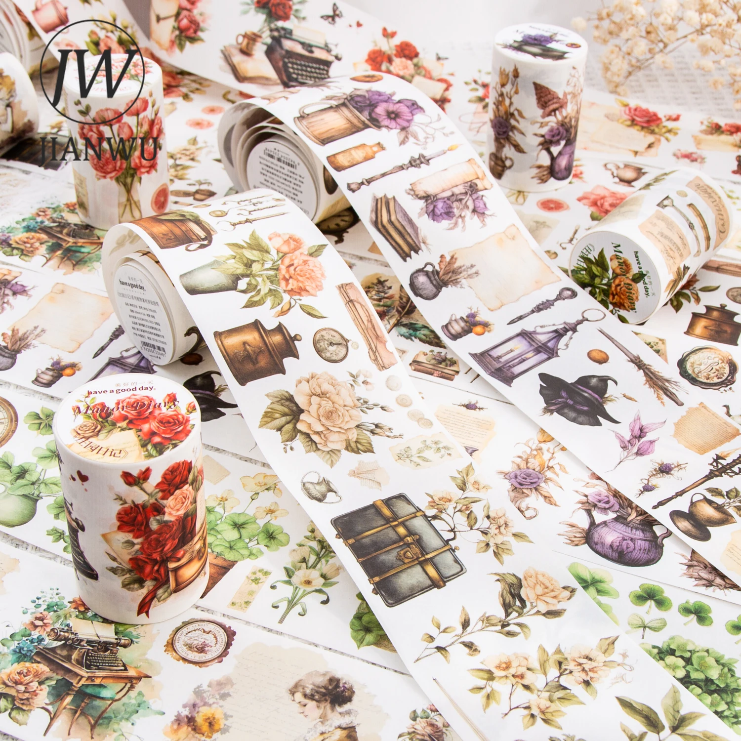 JIANWU 60mm*200cm Manor Diary Series Vintage Plant Material Washi Tape Creative DIY Journal Collage Scrapbooking Stationery